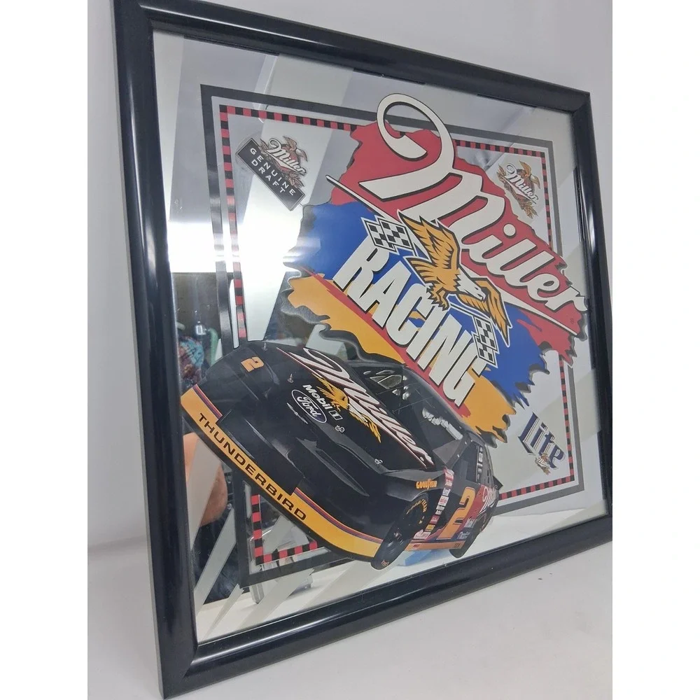 Miller Racing Bar Sign Mirror NASCAR #2 Rusty Wallace Miller Lite Genuine Draft